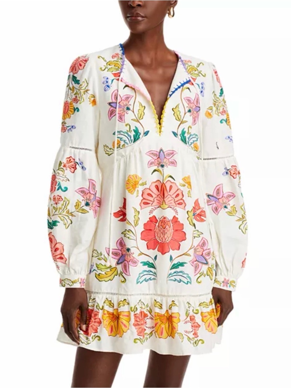 FARM Rio Floral Insects Mini Dress, Linen, Size Large